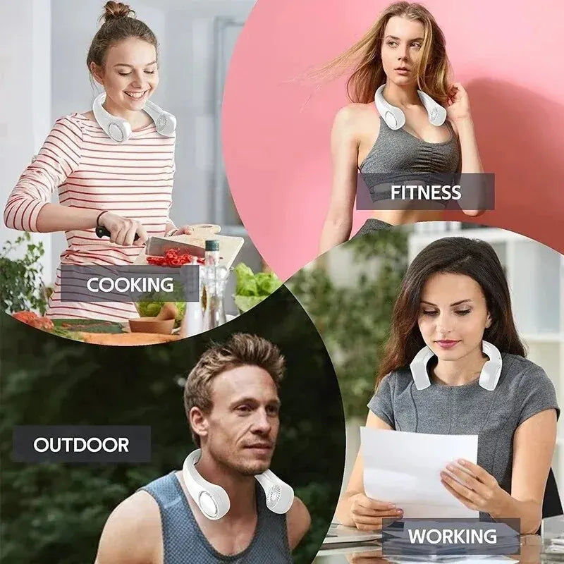 Portable Neck Fan, Mini Bladeless Hanging Neck Fan 1200mAh Rechargeable Air Cooler 3 Speed for Student Office Summer Sports Fans