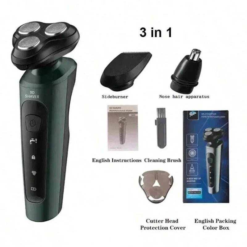 9D Electric Shavers For Men Waterproof Electric Trimmer Razor Wet  Dry Use Rechargeable Battery Rotary Shavers Machine Shaving