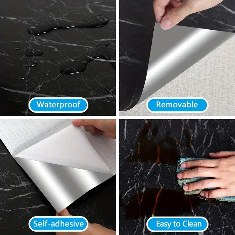 Marble Wall Stickers Wallpaper, Kitchen Self-adhesive Wall Stickers, PVC Waterproof Greaseproof Stickers Bathroom Stickers
