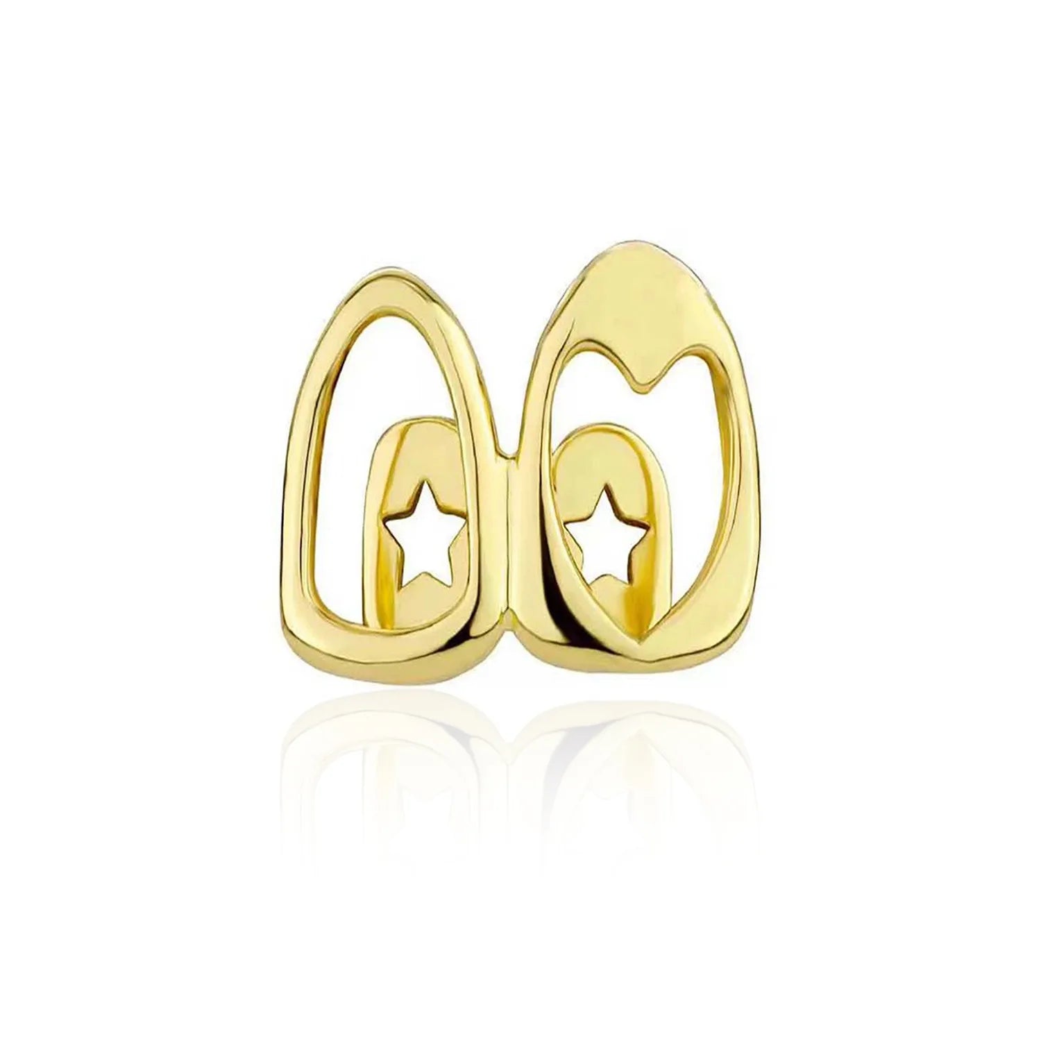 2pcs Set Hip-hop Gold Color Hollowed Hearts Zircon Inlay Stainless Steel Dental Grills for Women Men Teeth Jewelry Accessories