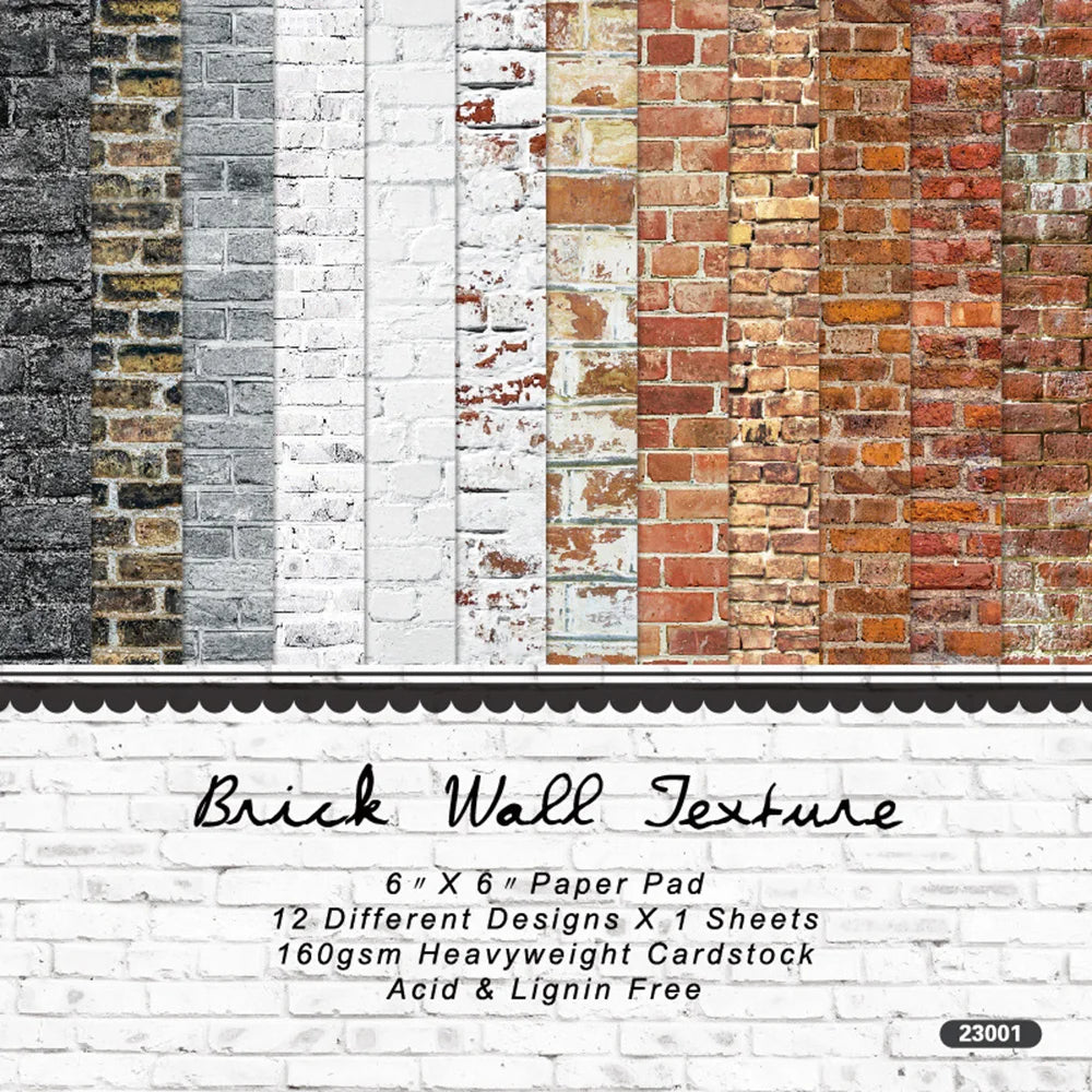 12 Sheets Brick Wall Pattern Scrapbooking Material Hand Account Background Paper DIY Album Scrapbook Papers