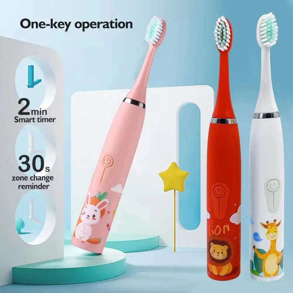 Children's Electric Toothbrush Kid Cartoon Ultrasonic Sonic Electric Toothbrush with 5 Replacement Heads Electric Brush Children