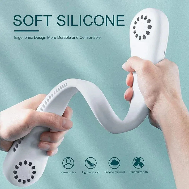 Portable Neck Fan, Mini Bladeless Hanging Neck Fan 1200mAh Rechargeable Air Cooler 3 Speed for Student Office Summer Sports Fans