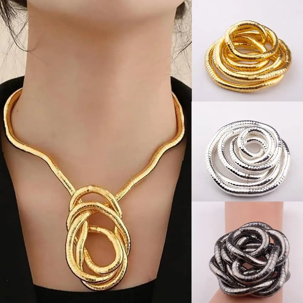 New Alloy Bendable Snake Necklace Gold Color Twistable Flexible Choker Jewelry Accessories Punk Bracelet