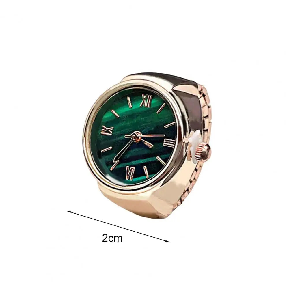 Round Green Dial Ring Watch Elastic Stainless Steel Band Elegant Men Women Couple Watch Finger Ring Birthday Gift Fashion