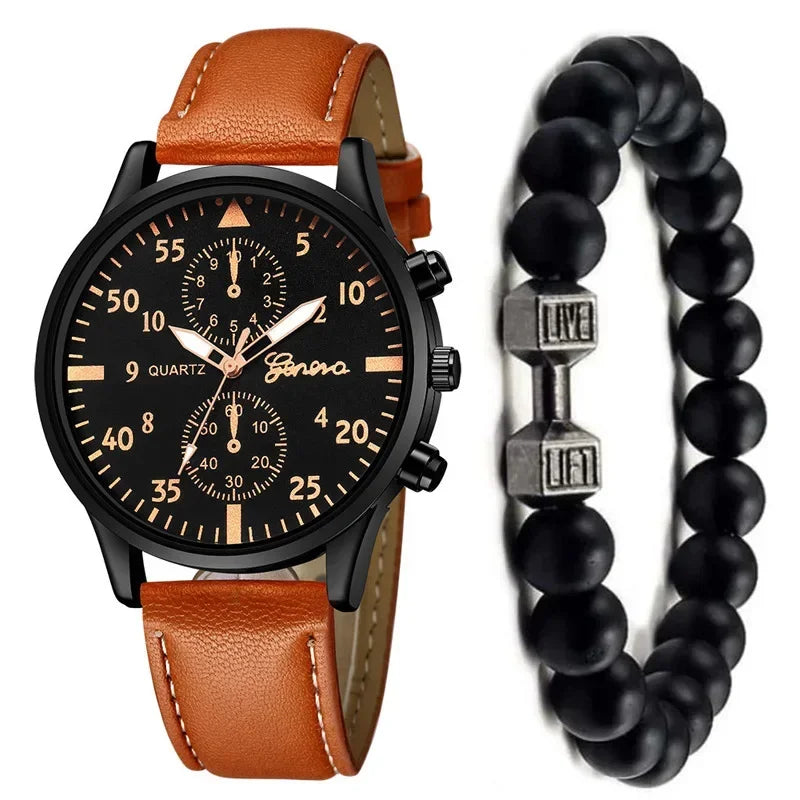 4/1pcs Men Watches Set Luxury Fashion Design Leather Watch Quartz Men Watch Clock Gift Montre Homme Relogio Masculino（no Box）
