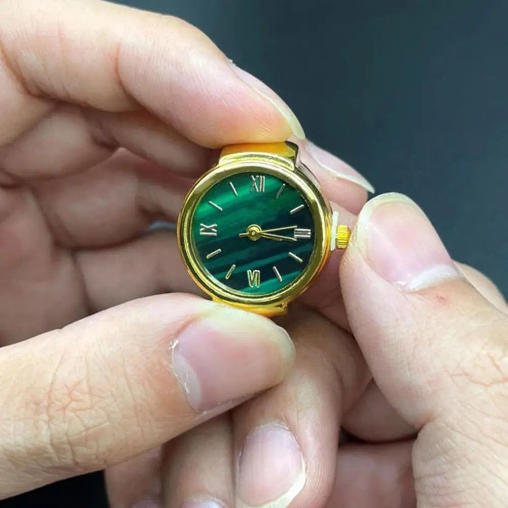 Round Green Dial Ring Watch Elastic Stainless Steel Band Elegant Men Women Couple Watch Finger Ring Birthday Gift Fashion