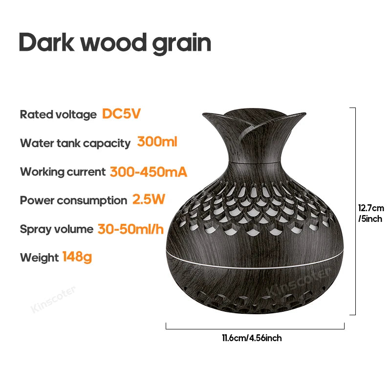 Wood Grain Humidifier 300ml USB Aroma Diffuser Atomizer USB Household Humidifier Hydrating Instrument Desktop Humidifier