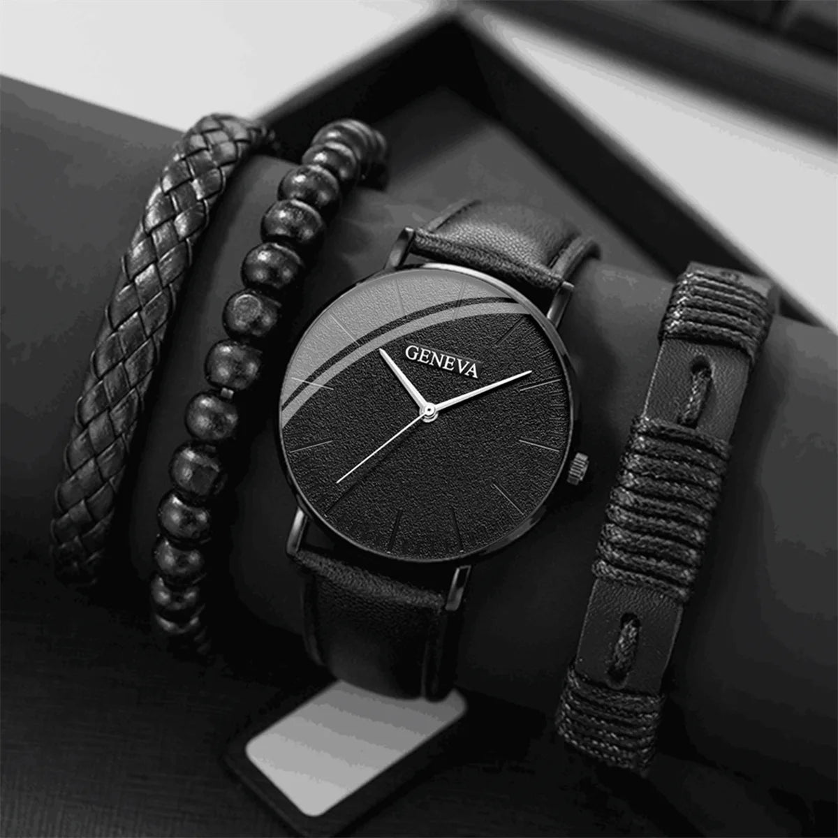 Luxury New Men Watch Bracelet Set Fashion Business Brown Leather Quartz Wrist Watches for Men Gift Set Relogio Masculino NO BOX