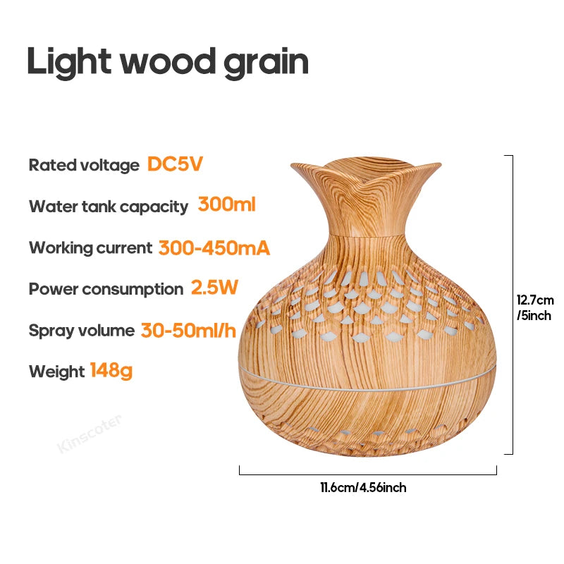 Wood Grain Humidifier 300ml USB Aroma Diffuser Atomizer USB Household Humidifier Hydrating Instrument Desktop Humidifier
