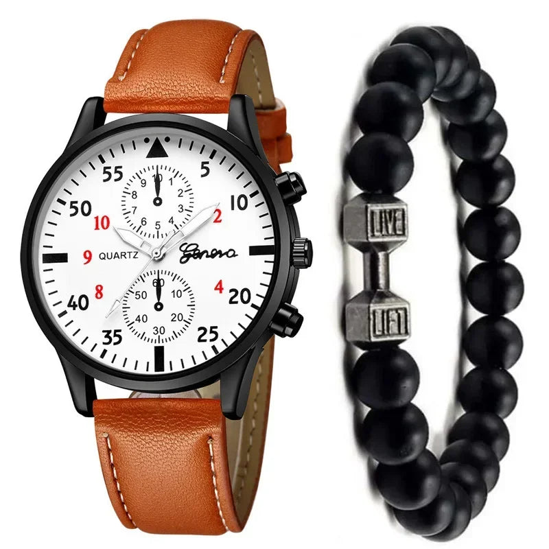 4/1pcs Men Watches Set Luxury Fashion Design Leather Watch Quartz Men Watch Clock Gift Montre Homme Relogio Masculino（no Box）
