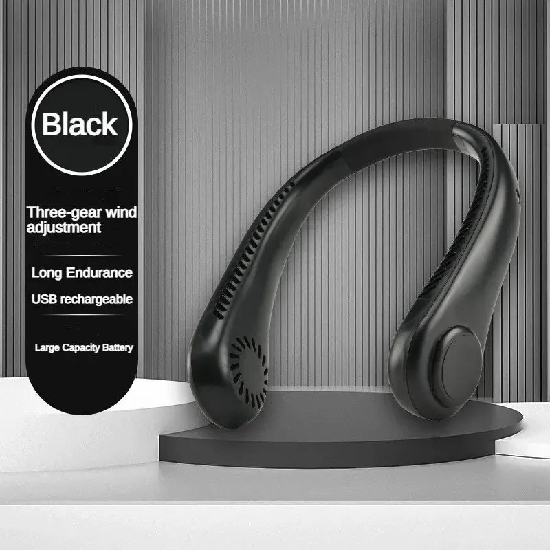 Portable Neck Fan, Mini Bladeless Hanging Neck Fan 1200mAh Rechargeable Air Cooler 3 Speed for Student Office Summer Sports Fans