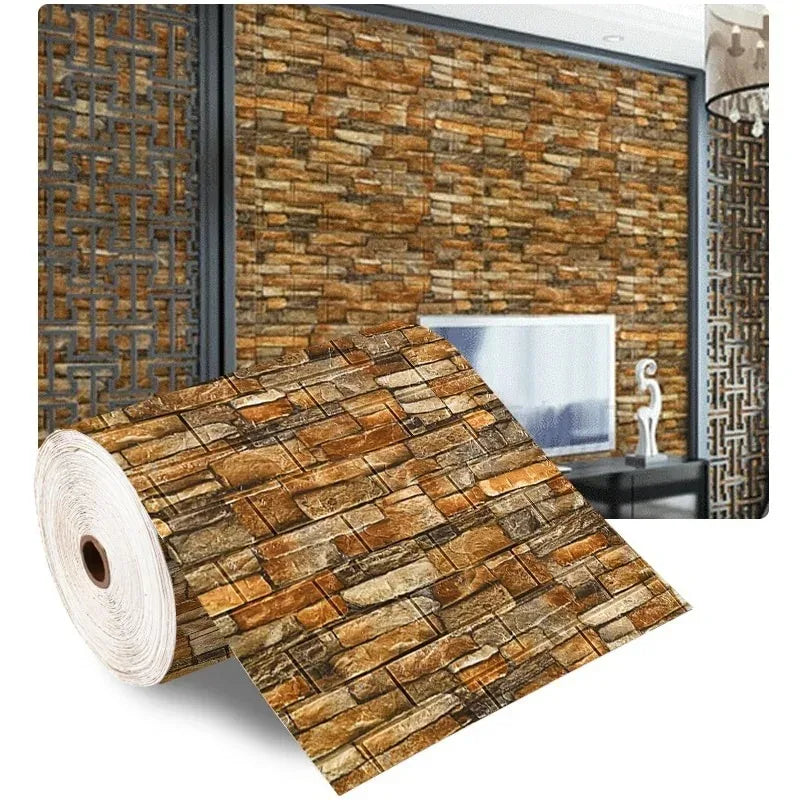 70cmx1m 3D Wall Sticker Imitation Brick Bedroom Home Decor Waterproof Self-adhesive DIY Wallpaper for Living Room