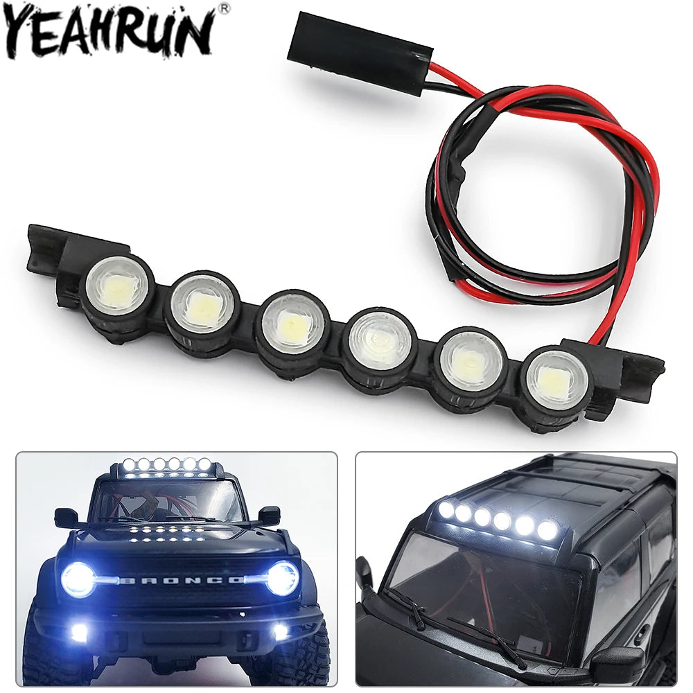 YEAHRUN Plastic Roof Light 6LED Lights Bar Spotlight Headlights Taillights for 1/18 RC Crawler TRX4M Bronco Defender K10 Parts