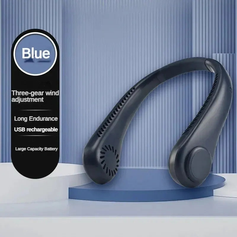 Portable Neck Fan, Mini Bladeless Hanging Neck Fan 1200mAh Rechargeable Air Cooler 3 Speed for Student Office Summer Sports Fans