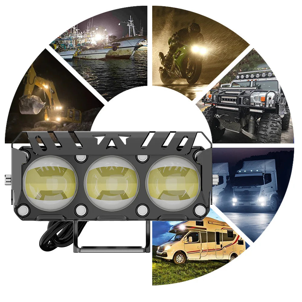 New motorcycle three eye LED spotlights, electric vehicle modified headlights, external spotlights