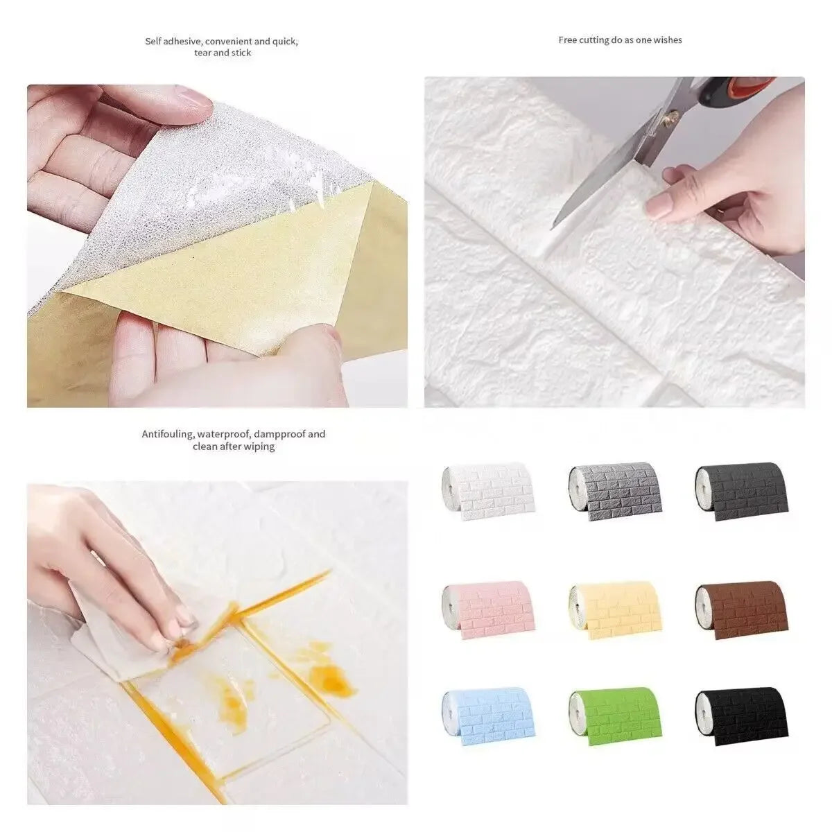 70cmx1m 3D Wall Sticker Imitation Brick Bedroom Home Decor Waterproof Self-adhesive DIY Wallpaper for Living Room