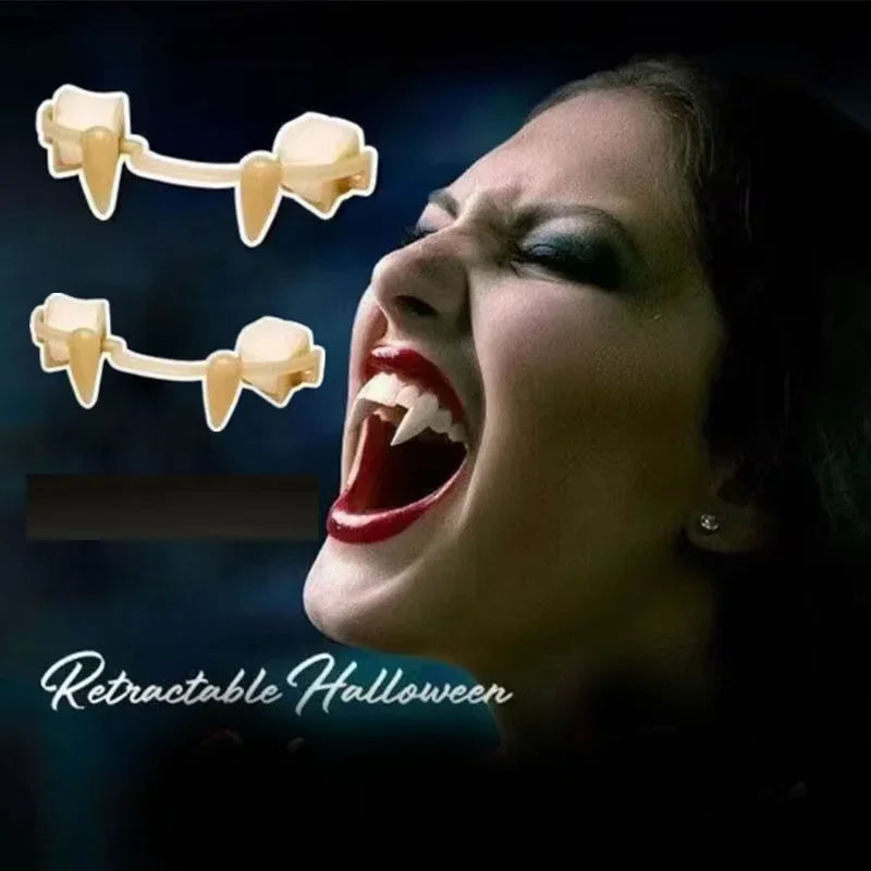 Retractable Vampire Teeth Dentures Fangs Halloween Cosplay Vampire Fangs Dentures Zombie Teeth Prop Halloween Party Decoration
