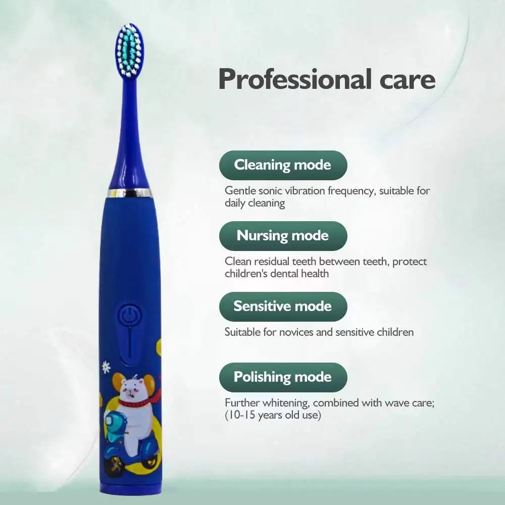 Children's Electric Toothbrush Kid Cartoon Ultrasonic Sonic Electric Toothbrush with 5 Replacement Heads Electric Brush Children