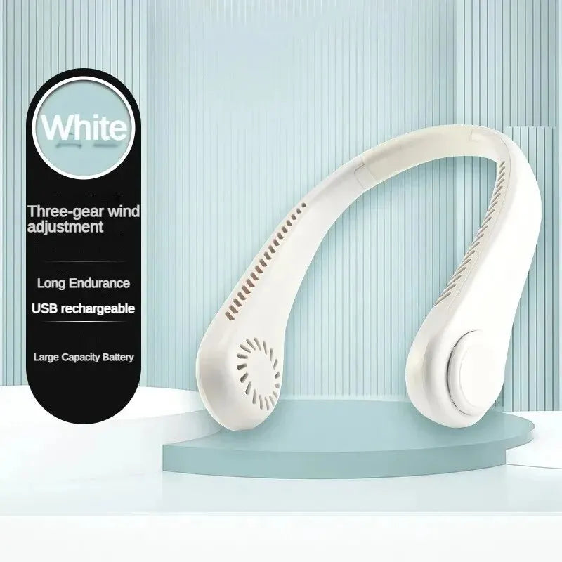 Portable Neck Fan, Mini Bladeless Hanging Neck Fan 1200mAh Rechargeable Air Cooler 3 Speed for Student Office Summer Sports Fans