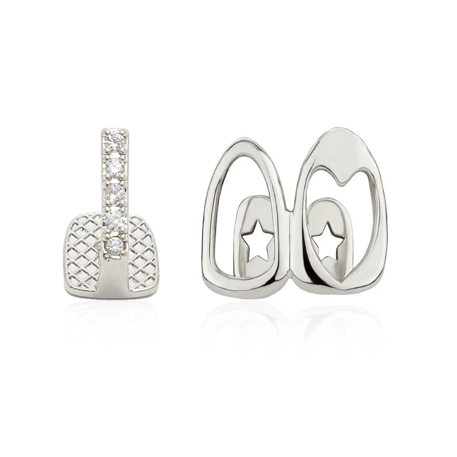2pcs Set Hip-hop Gold Color Hollowed Hearts Zircon Inlay Stainless Steel Dental Grills for Women Men Teeth Jewelry Accessories