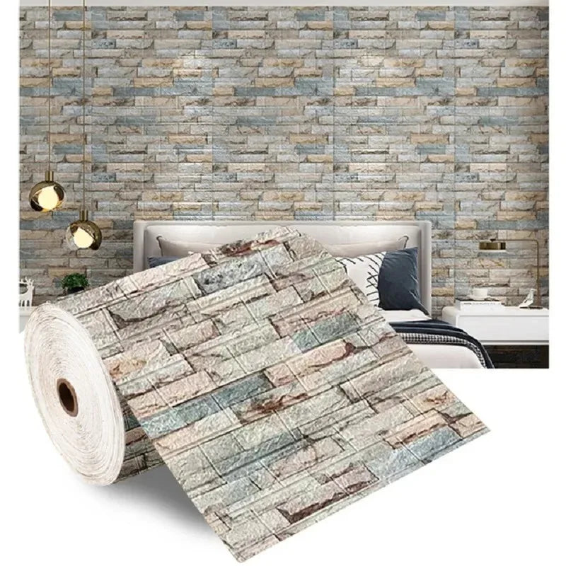 70cmx1m 3D Wall Sticker Imitation Brick Bedroom Home Decor Waterproof Self-adhesive DIY Wallpaper for Living Room